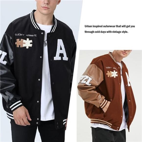 Men's Varsity College Jacket Baseball Bomber Jacket Vintage Sweatshirt Coat - Picture 5 of 6